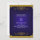 Quinceanera 15th Deep Blue Gold Diamond Tiara Invitation (Back)