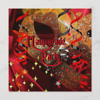 Quinceanera 15th Masquerade Party Red Black Mask Invitation