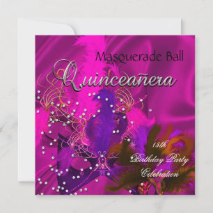 Quinceanera 15th Masquerade Purple Pink Masks Invitation
