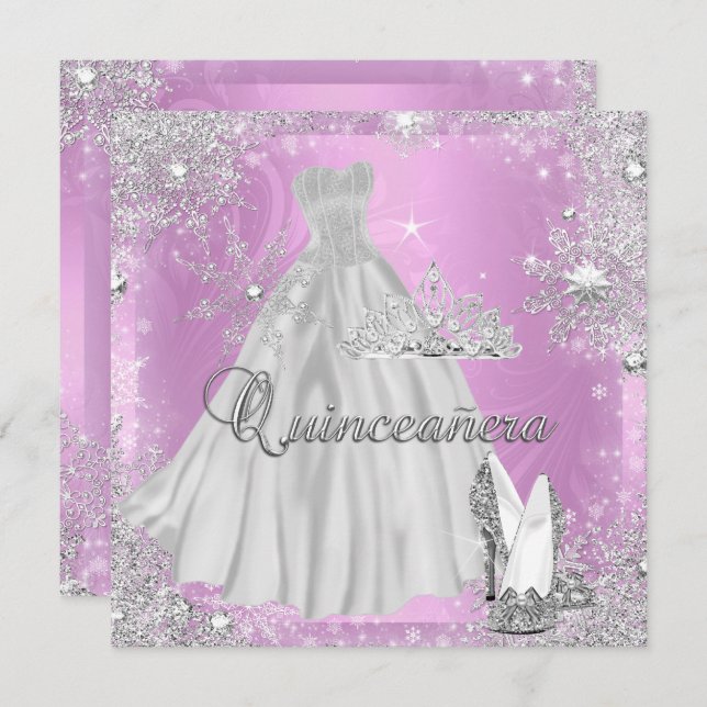 Quinceanera 15th Pink Silver Birthday Party Invitation (Front/Back)