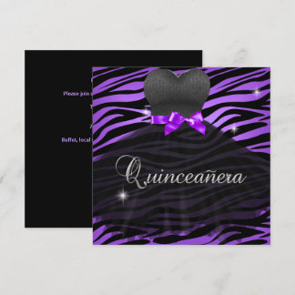 Quinceanera 15th Purple Black Zebra Dress Invitation