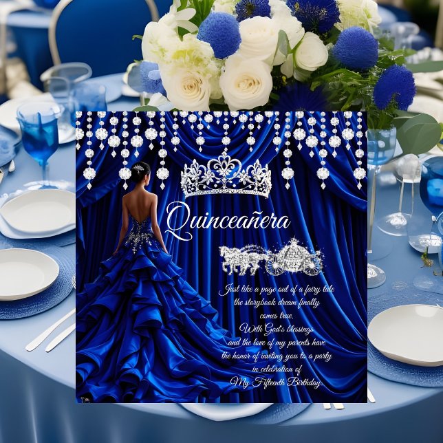 Quinceanera 15th Royal Blue Carriage Tiara Invitation (Creator Uploaded)