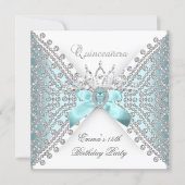 Quinceanera 15th Teal Blue Silver White Diamond Invitation (Front)