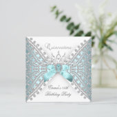 Quinceanera 15th Teal Blue Silver White Diamond Invitation (Standing Front)