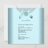 Quinceanera 15th Teal Blue Silver White Diamond Invitation (Back)