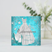 Quinceanera 15th Teal Shimmer Glitter Invitation (Standing Front)