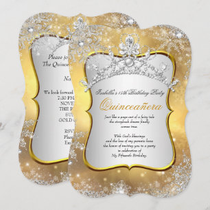 Quinceanera 15th Winter Wonderland Silver Gold Invitation