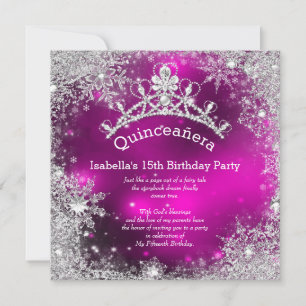 Quinceanera 15th Winter Wonderland Silver Pink Invitation