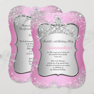 Quinceanera 15th Winter Wonderland Silver Pink Invitation