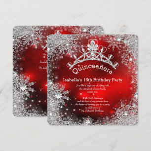 Quinceanera 15th Winter Wonderland Silver Red Invitation