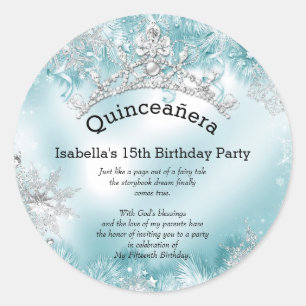 Quinceanera 15th Winter Wonderland Silver Teal 2 Classic Round Sticker