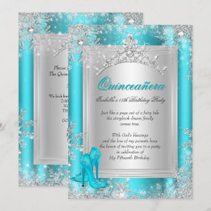 Quinceanera 15th Winter Wonderland Teal Aqua Invitation