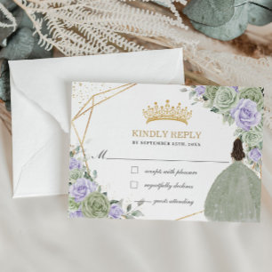 Quinceañera 16 Birthday Sage Green Lavender Floral RSVP Card
