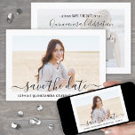 Quinceañera 2 Photo Elegant Script 15th Birthday Save The Date<br><div class="desc">Share the joyful news of an upcoming Quinceañera celebration with chic 2 photo save the date invitations. The pictures and all wording on this template are simple to personalise. The colours, font styles and overlay opacity can be easily customised with the Zazzle Design Editor tool. The modern minimalist black and...</div>