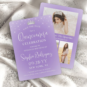 Quinceañera 3 Photo Collage Elegant Lilac Purple Save The Date
