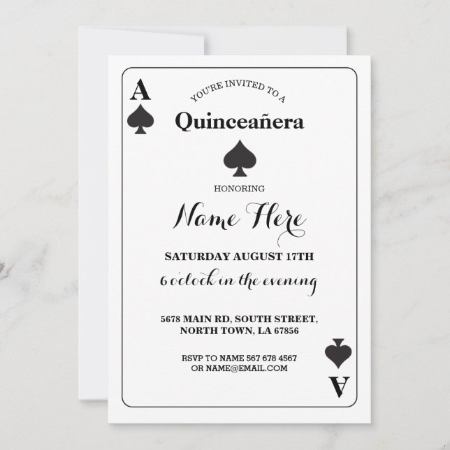 Quinceañera Ace Spades Playing Card Vegas Birthday (Front)