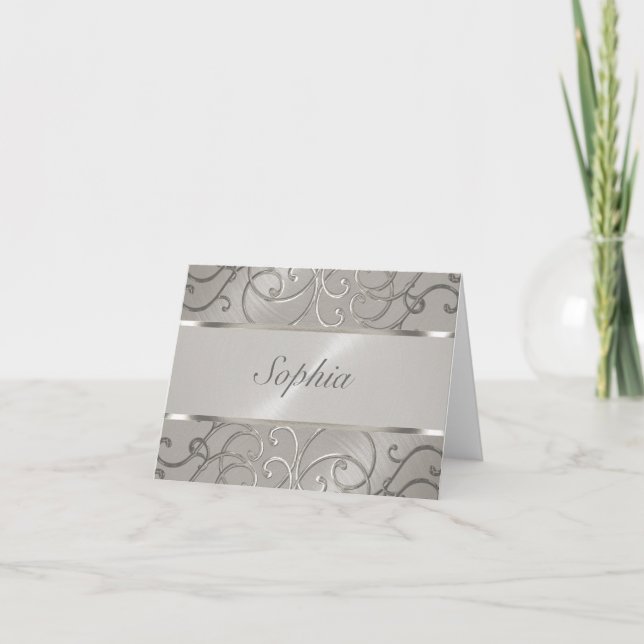Quinceanera All Silver Filigree Swirls Note Card (Front)