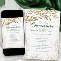 Quinceanera and Mass Elegant Green and Gold Leaves