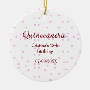 Quinceanera anos 15th birthday add name pink dots ceramic tree decoration
