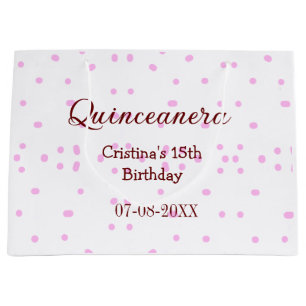Quinceanera anos 15th birthday add name pink dots large gift bag