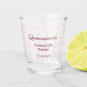 Quinceanera anos 15th birthday add name pink dots shot glass