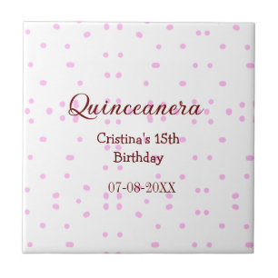 Quinceanera anos 15th birthday add name pink dots tile