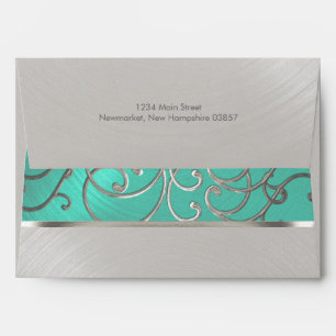Quinceanera Aqua Green and Silver Filigree Swirls Envelopes