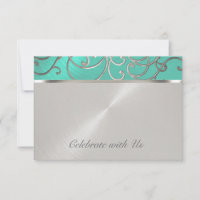 Quinceanera Aqua Green and Silver Filigree Swirls
