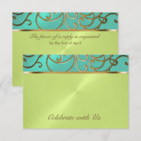 Quinceanera Aqua Lime Green Gold Filigree Swirls