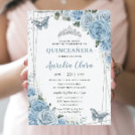 Quinceañera Baby Blue Floral Butterflies 16th  Invitation<br><div class="desc">Personalise this lovely quinceañera / sweet 16 invitation with own wording easily and quickly,  simply press the customise it button to further re-arrange and format the style and placement of the text.  Matching items available in store!  (c) The Happy Cat Studio</div>