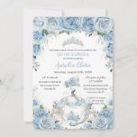 Quinceañera Baby Blue Floral Cinderella Coach Invitation<br><div class="desc">Personalise this lovely quinceañera invitation with own wording easily and quickly,  simply press the customise it button to further re-arrange and format the style and placement of the text.  Matching items available in store!  (c) The Happy Cat Studio</div>