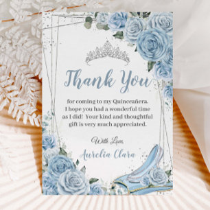 Quinceañera Baby Blue Floral Sweet 16 Cinderella Thank You Card
