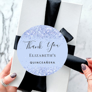 Quinceanera baby blue glitter dust Thank You Classic Round Sticker