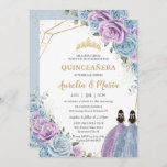 Quinceañera Baby Blue Lilac Purple Floral Twins  Invitation<br><div class="desc">Personalise this lovely quinceañera invitation with own wording easily and quickly,  simply press the customise it button to further re-arrange and format the style and placement of the text.  Matching items available in store!  (c) The Happy Cat Studio</div>