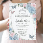 Quinceañera Baby Blue Pale Pink Floral Butterflies Invitation<br><div class="desc">Personalise this lovely quinceañera / sweet 16 invitation with own wording easily and quickly,  simply press the customise it button to further re-arrange and format the style and placement of the text.  Matching items available in store!  (c) The Happy Cat Studio</div>