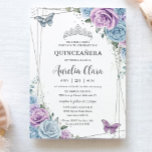 Quinceanera Baby Blue Purple Lilac Floral Silver Invitation<br><div class="desc">Personalise this lovely quinceañera invitation with own wording easily and quickly,  simply press the customise it button to further re-arrange and format the style and placement of the text.  Matching items available in store!  (c) The Happy Cat Studio</div>