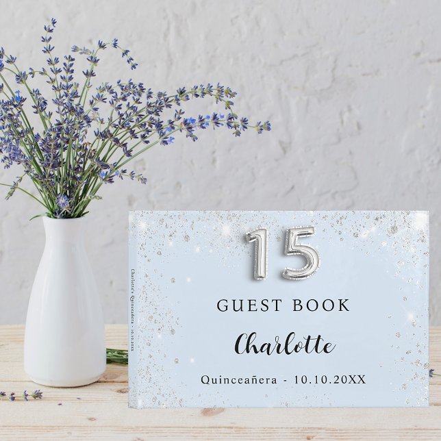 Quinceanera baby blue silver sparkles guest book (Creator Uploaded)