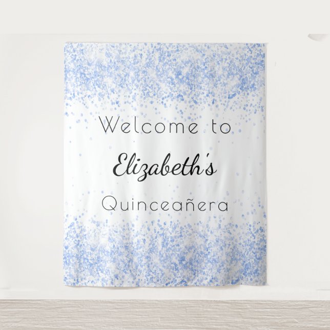 Quinceanera baby blue white welcome tapestry (Front)