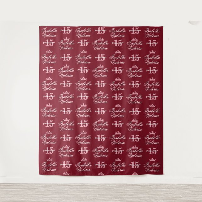 Quinceanera Backdrop Step and Repeat Tapestry (Front)