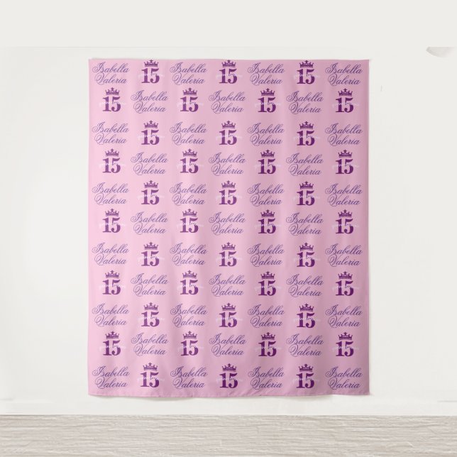 Quinceanera Backdrop Step and Repeat Tapestry (Front)