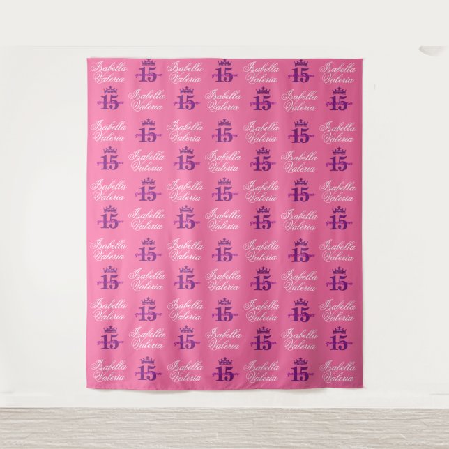 Quinceanera Backdrop Step and Repeat Tapestry (Front)