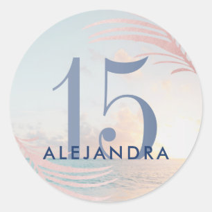 Quinceañera Beach 15th Birthday Favour Classic Round Sticker