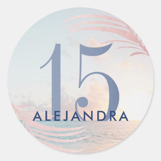 Quinceañera Beach 15th Birthday Favour Classic Round Sticker (Front)