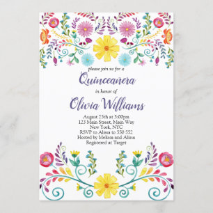 Quinceanera Birthday Fiesta Floral Mexican Invitation