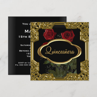 Quinceanera Birthday Party Gold Black Invitation