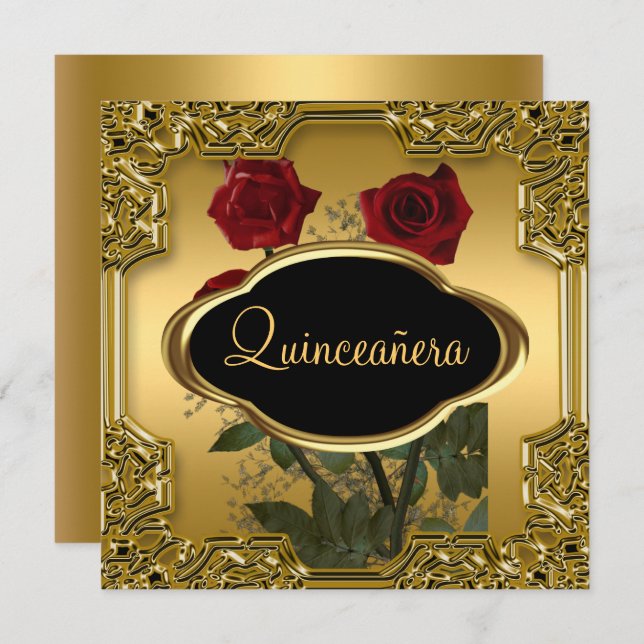 Quinceanera Birthday Party  Gold Invitation (Front/Back)