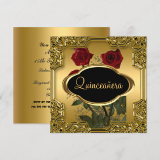Quinceanera Birthday Party Gold Invitation