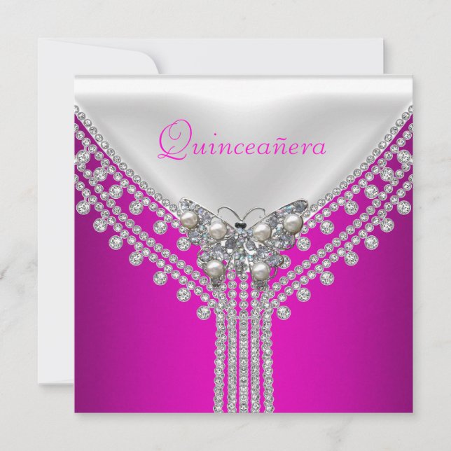 Quinceañera Birthday Party Pink White Butterfly Invitation (Front)