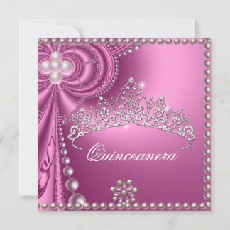 Quinceanera Birthday Party Pink White Pearl Invitation