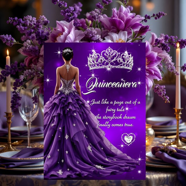 Quinceanera Birthday Party Purple Dress Tiara Invitation (Creator Uploaded)